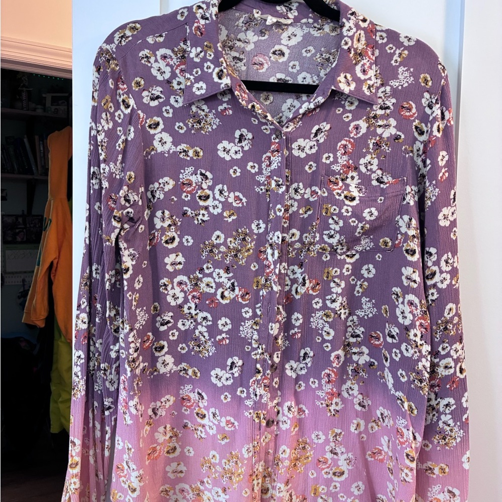 Floral Purple Button-Up Blouse